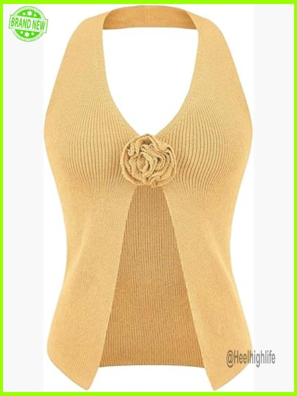 Crochet Halter Top 3D Floral Knit Tank Sleeveless Backless Crop Top